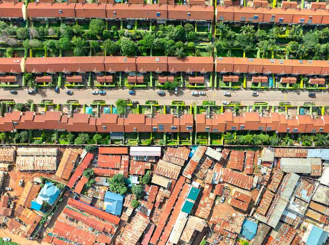Economic contrast in Nairobi showing wealthy and poor neighborhoods